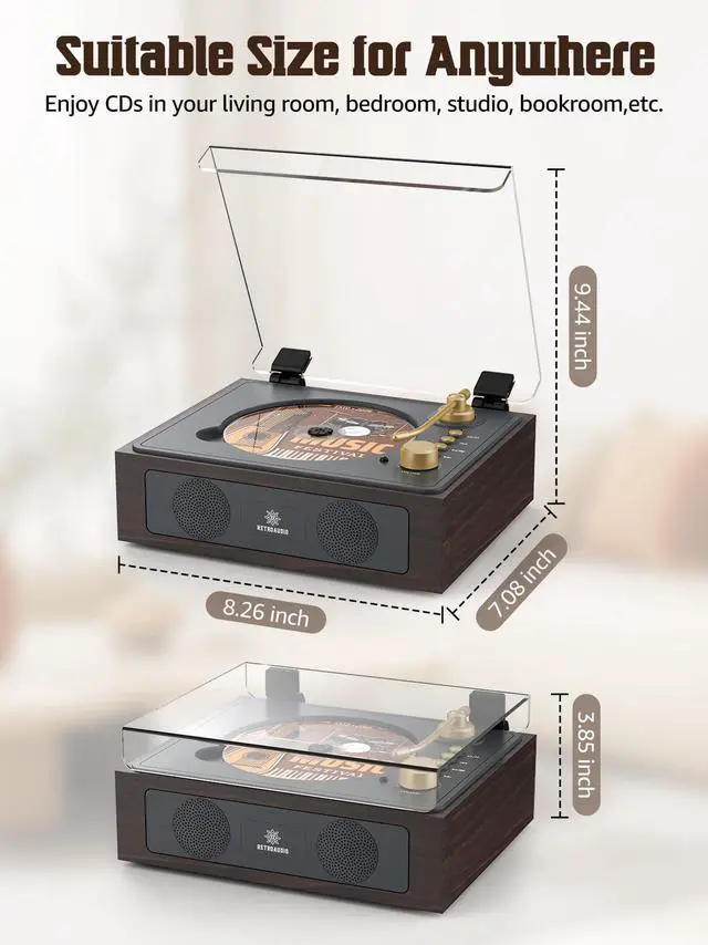 Alt view image 14 of 14 - CD Player with Built-in Speakers Bluetooth Retro Portable CD Players for Home Music Player with Remote Control Headphone Jack Walnut Brown