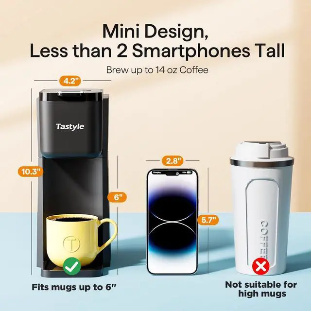 Alt view image 13 of 14 - Mini Hot and Iced Coffee Maker Single Serve, for K Cup and Ground, 6 to 14 Oz Brew Sizes, with Recipe Book, for Home, Travel, RV, Office and Dorm, Classic Black (2.0 Version)