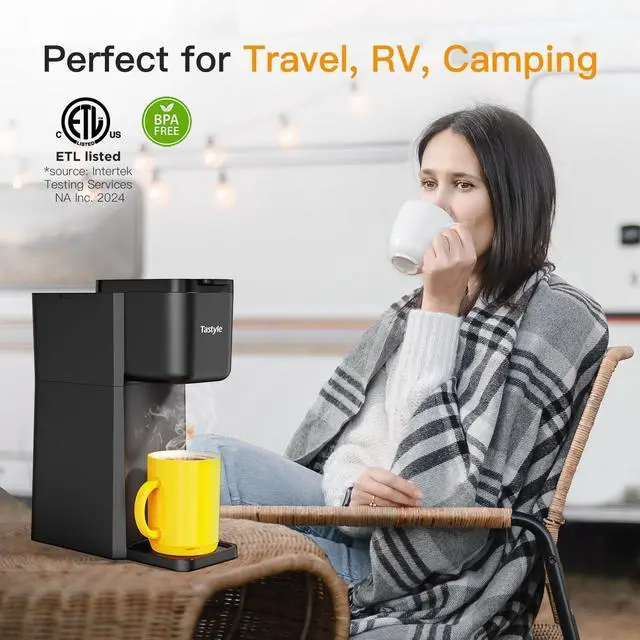 Alt view image 14 of 14 - Mini Hot and Iced Coffee Maker Single Serve, for K Cup and Ground, 6 to 14 Oz Brew Sizes, with Recipe Book, for Home, Travel, RV, Office and Dorm, Classic Black (2.0 Version)