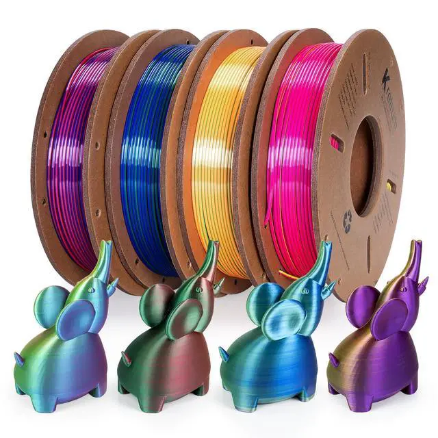Alt view image 8 of 14 - Tri Color Silk PLA 3D Printer Filament Bundle 1.75mm Color Changing PLA Filament Multi Pack Bundle 4 Spool Each 250g (Multicolor: Red&Yellow&Blue; Red&Blue&Green; Red&Purple&Gold; Orange&Blue&Green)