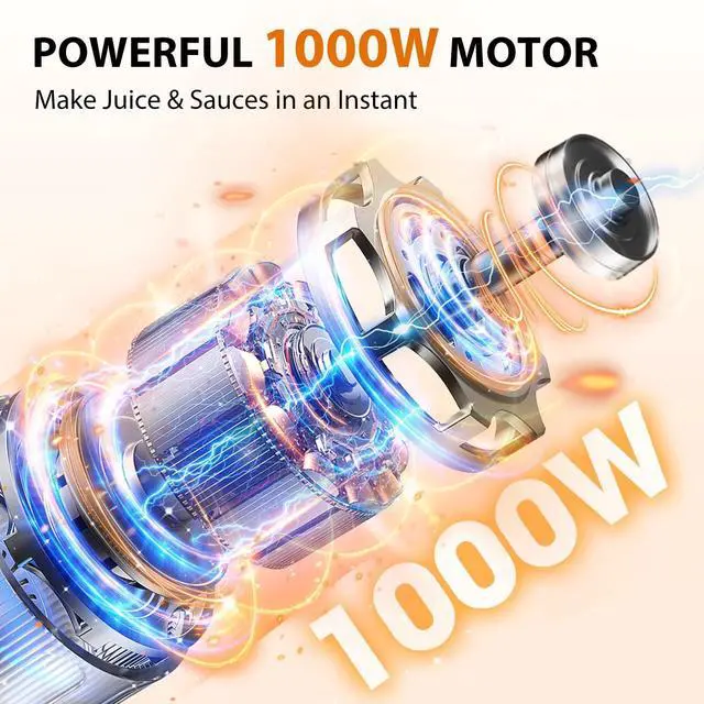 Alt view image 9 of 14 - Immersion Blender, 1000W Anti-scratch 3-in-1 Hand Blender, Upgraded 12 Speed Stainless Steel Blade Stick Blenders with Turbo Mode, Whisk and Milk Frother, Non-BPA
