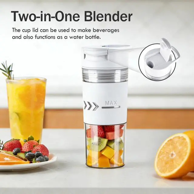 Alt view image 9 of 14 - Portable Blender, Cordless, 24 oz Personal Blender for Shakes and Smoothies, BPA Free, USB-C Rechargeable, Dishwasher Safe Components for Kitchen, Office, Gym (White)