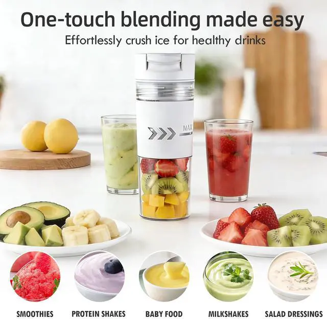 Alt view image 10 of 14 - Portable Blender, Cordless, 24 oz Personal Blender for Shakes and Smoothies, BPA Free, USB-C Rechargeable, Dishwasher Safe Components for Kitchen, Office, Gym (White)