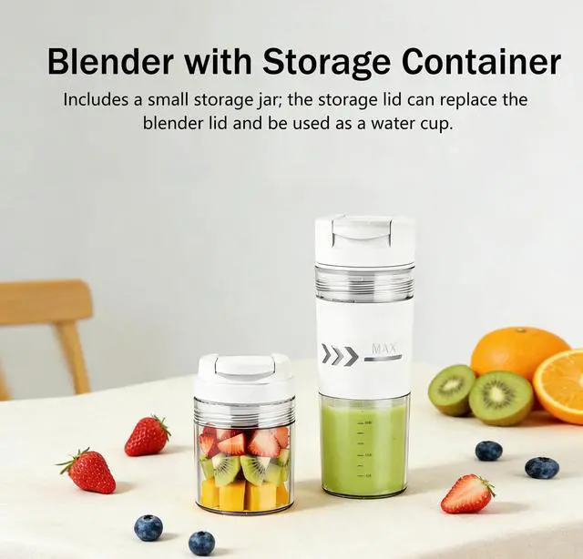 Alt view image 14 of 14 - Portable Blender, Cordless, 24 oz Personal Blender for Shakes and Smoothies, BPA Free, USB-C Rechargeable, Dishwasher Safe Components for Kitchen, Office, Gym (White)