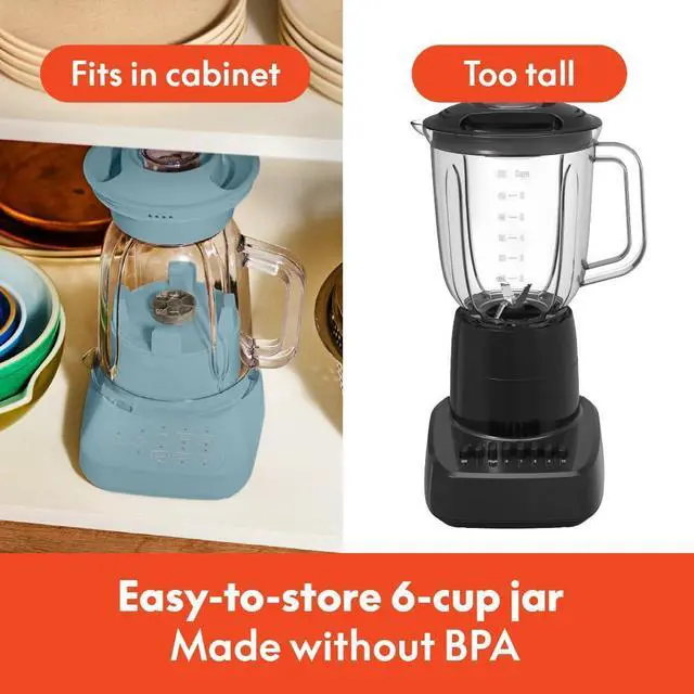 Alt view image 9 of 14 - 10 Speed Countertop Blender, Juicer & Smoothie Maker, Fits-anywhere Kitchenware, Slim Flip & Store Design, Dishwasher Safe 48oz Capacity Pitcher & Lid, Stainless Steel Blade, 450 Watt, Surf