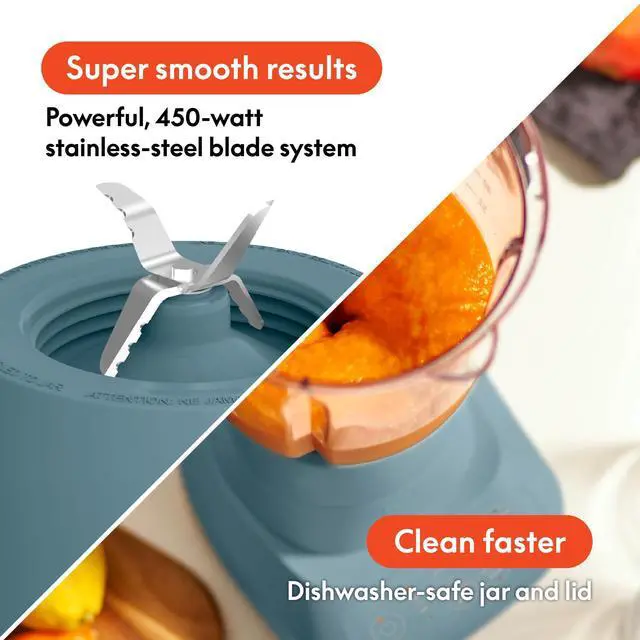 Alt view image 11 of 14 - 10 Speed Countertop Blender, Juicer & Smoothie Maker, Fits-anywhere Kitchenware, Slim Flip & Store Design, Dishwasher Safe 48oz Capacity Pitcher & Lid, Stainless Steel Blade, 450 Watt, Surf