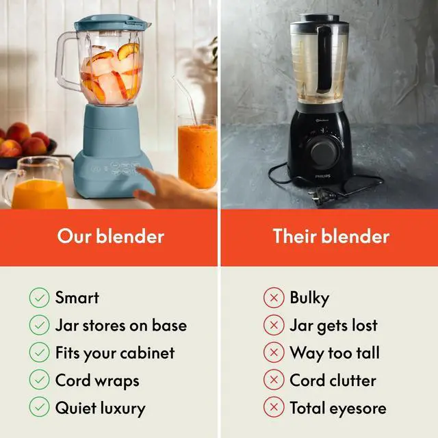 Alt view image 13 of 14 - 10 Speed Countertop Blender, Juicer & Smoothie Maker, Fits-anywhere Kitchenware, Slim Flip & Store Design, Dishwasher Safe 48oz Capacity Pitcher & Lid, Stainless Steel Blade, 450 Watt, Surf