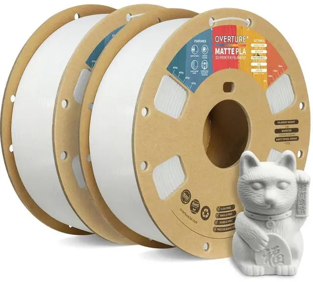Alt view image 8 of 14 - 2KG Bundle Matte PLA 3D Printer Filament 1.75mm, Matt Surface & Low Warping Filament 2 Pack 1kg Spool (2.2 lbs), Fit Most FDM Printers (Matte White 2-Pack)