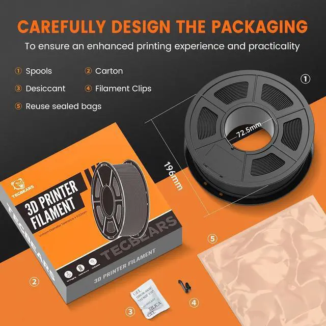 Alt view image 13 of 14 - PETG Filament 1.75mm, 3D Printer Filament PETG Filament Bundle 4-Color, Strong Toughness, 4 * 1KG(1320M) Filament High Precision, Dimensional Accuracy ±0.02mm, Blue+Red+Orange+Grey