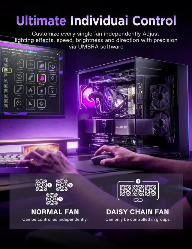 Alt view image 10 of 14 - ARGB Hub, 10 Independent 5V 3-Pin Channels, Exclusive Software with DIY Lighting Effects, Supports Asynchronous Dual-Zone Lighting & Canvas Mode, Compatible with ARGB Fans/Cables/Strip