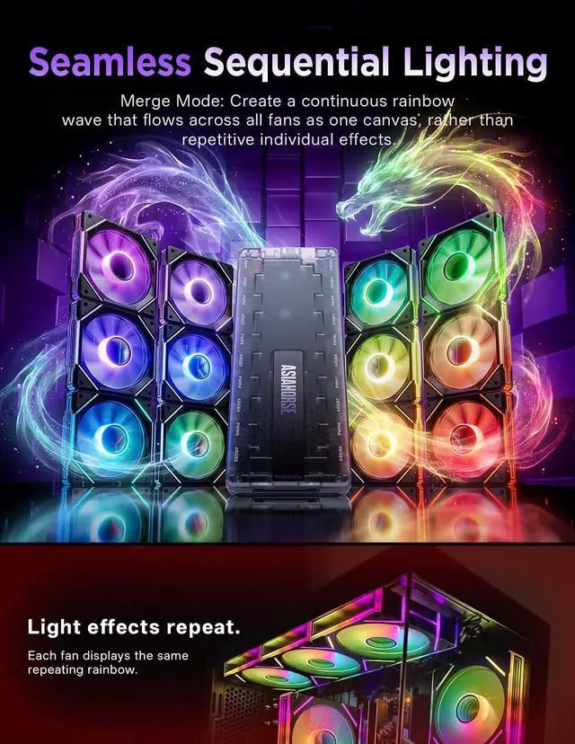 Alt view image 11 of 14 - ARGB Hub, 10 Independent 5V 3-Pin Channels, Exclusive Software with DIY Lighting Effects, Supports Asynchronous Dual-Zone Lighting & Canvas Mode, Compatible with ARGB Fans/Cables/Strip