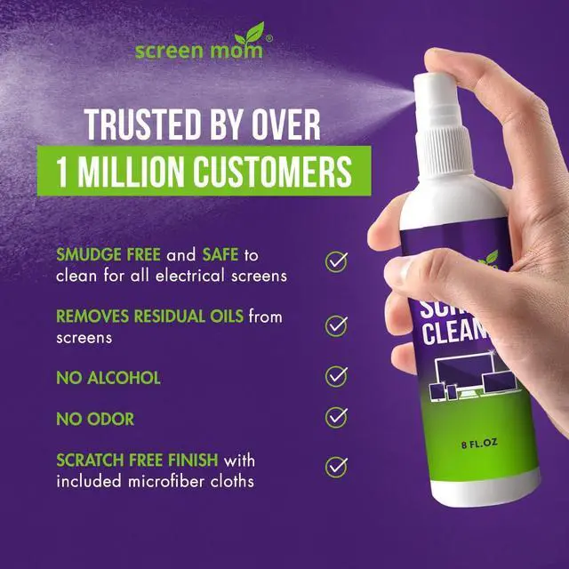 Alt view image 10 of 12 - Cleaner Spray and 4 Microfiber Cloths Bundle 8oz & 2oz, by Screen Mom, Eyeglasses or Monitor Screen Cleaner Spray and Wipe, Electronic Cleaner Spray, Car Screen Cleaning Kit