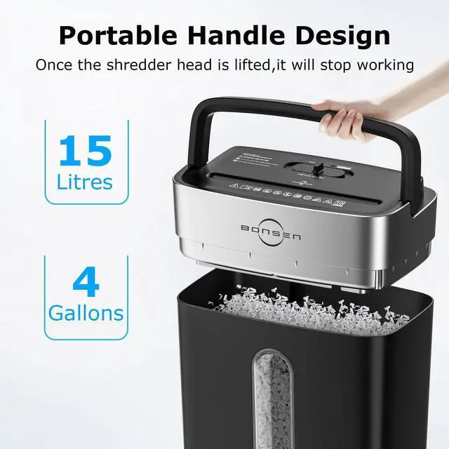 Alt view image 11 of 14 - 10-Sheet Cross Cut Paper Shredder for Home Office, P-4, Portable Handle, 4 Gallons Bin, Paper and Credit Card Shredder, Black (S3201 New Version)