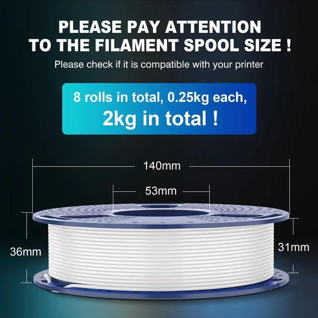 Alt view image 10 of 14 - 3D Printer Filament Bundle PLA Filament 1.75mm, Individually Vacuum Packed, 0.25kg per Spool, 2kg in Total, 8 Pack, Black+Bone White+Grey+Brown+Red+Blue+Olive Green+Wood