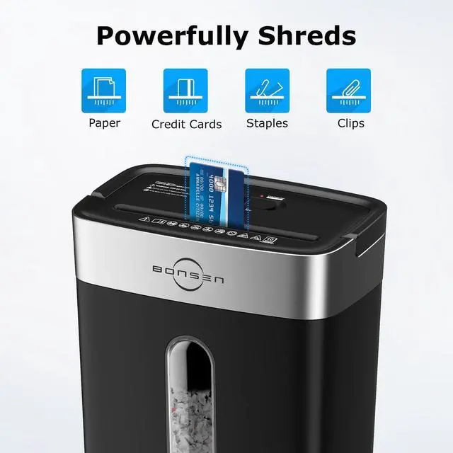 Alt view image 12 of 14 - 10-Sheet Cross Cut Paper Shredder for Home Office, P-4, Portable Handle, 4 Gallons Bin, Paper and Credit Card Shredder, Black (S3201 New Version)