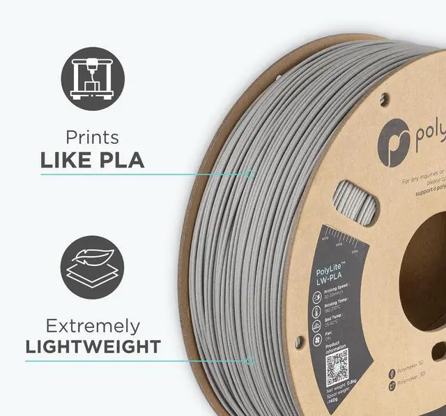Alt view image 12 of 14 - Light Weight PLA Filament 1.75mm Grey 0.8kg, PolyLite 3D Printer PLA Filament Grey Low Density, Print with Most 3D Printers