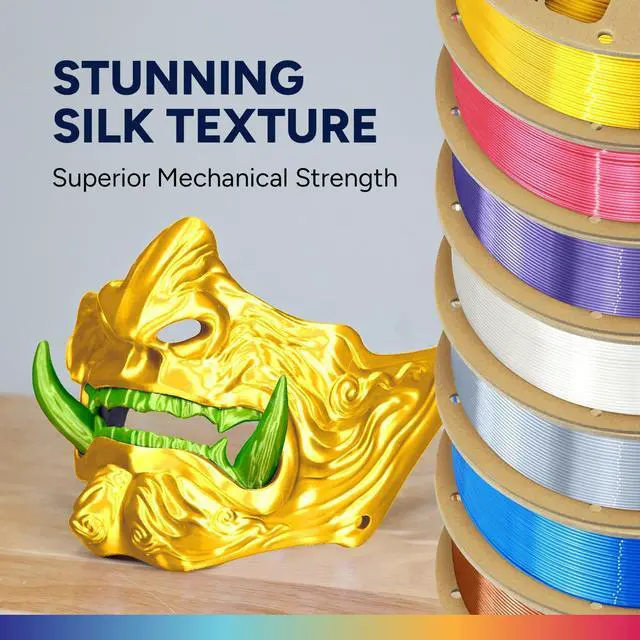 Alt view image 9 of 14 - Silk PLA Filament 1.75mm, Clog-Free Shiny, Metallic Shine 3D Printer Filament, 1kg Spool (2.2lbs), Ideal for Cosplay Jewelry & Home Decor (Silk Silver)