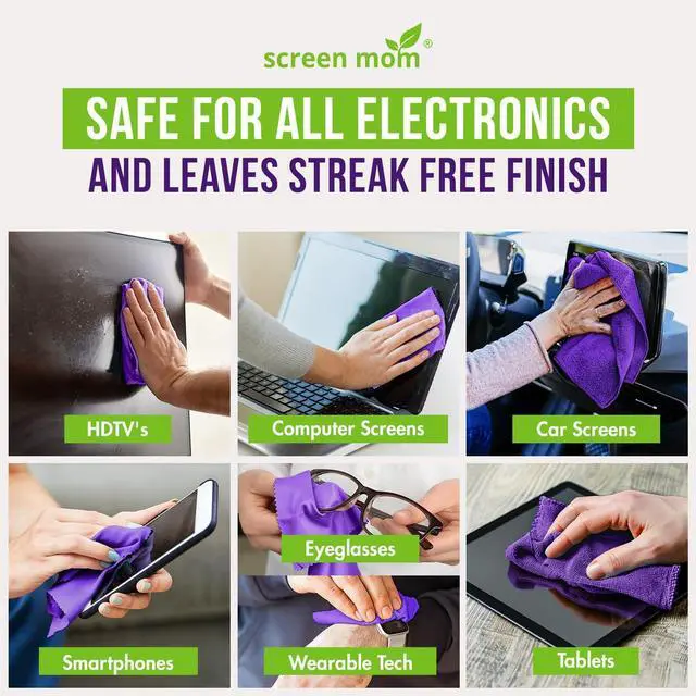 Alt view image 9 of 12 - Cleaner Spray and 4 Microfiber Cloths Bundle 8oz & 2oz, by Screen Mom, Eyeglasses or Monitor Screen Cleaner Spray and Wipe, Electronic Cleaner Spray, Car Screen Cleaning Kit