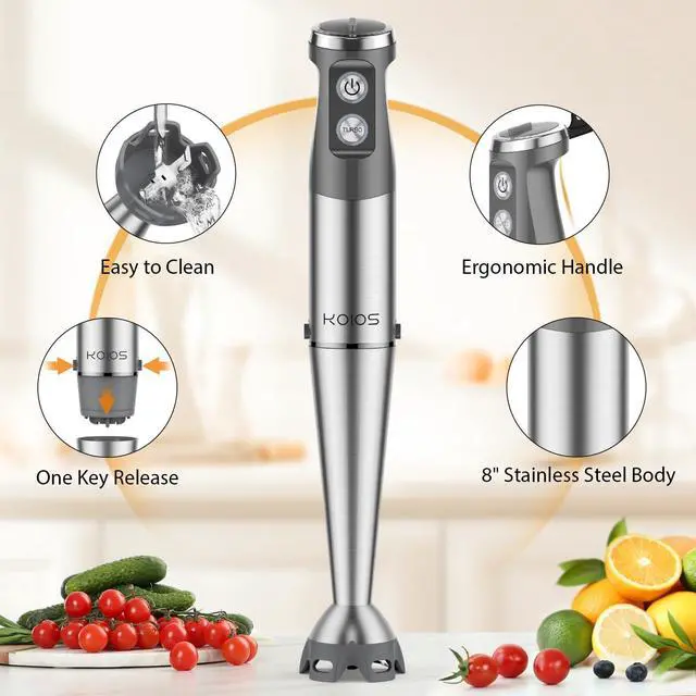 Alt view image 14 of 14 - Immersion Blender, 1000W Anti-scratch 3-in-1 Hand Blender, Upgraded 12 Speed Stainless Steel Blade Stick Blenders with Turbo Mode, Whisk and Milk Frother, Non-BPA