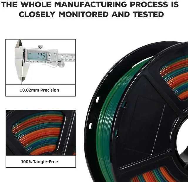 Alt view image 9 of 12 - PLA Filament 1.75mm, 3D Printer Filament 1kg (2.2lbs) Spool, Dimensional Accuracy +/- 0.02mm, 3D Printing Filament Easy to Use and Fits for Most FDM 3D Printers (Rainbow)