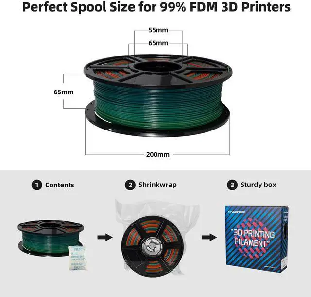 Alt view image 12 of 12 - PLA Filament 1.75mm, 3D Printer Filament 1kg (2.2lbs) Spool, Dimensional Accuracy +/- 0.02mm, 3D Printing Filament Easy to Use and Fits for Most FDM 3D Printers (Rainbow)