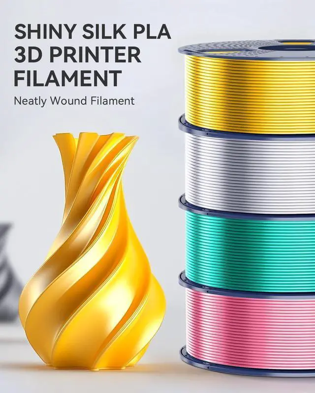 Alt view image 11 of 14 - Silk PLA Filament 4KG, Smooth Silky Surface, Silk 3D Filament 1.75mm, Dimensional Accuracy +/- 0.02mm, 1kg Spool(2.2lbs), Total 4KG, Silver+Pink+Purple+Orange