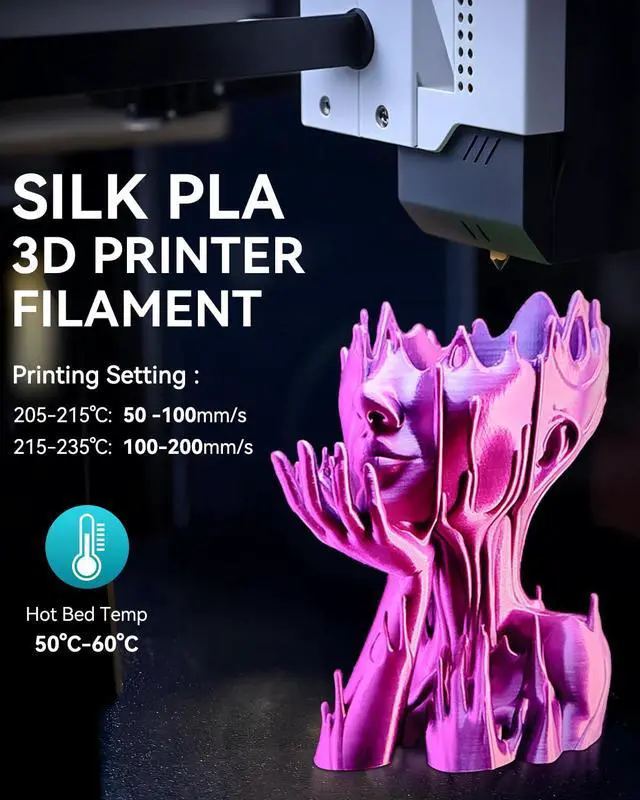 Alt view image 14 of 14 - Silk PLA Filament 4KG, Smooth Silky Surface, Silk 3D Filament 1.75mm, Dimensional Accuracy +/- 0.02mm, 1kg Spool(2.2lbs), Total 4KG, Silver+Pink+Purple+Orange