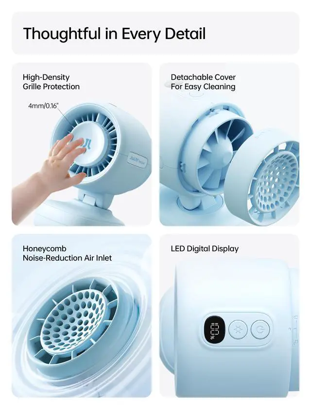Alt view image 10 of 14 - 2026 Stroller Fan Small & Stylish with 38H Cooling, Soft Night Light, OneClick Detachable for Stroller or Desk, Safe Baby Fan for Crib Car Seat Nursery Travel, Gifts for Baby Mom (Blue)