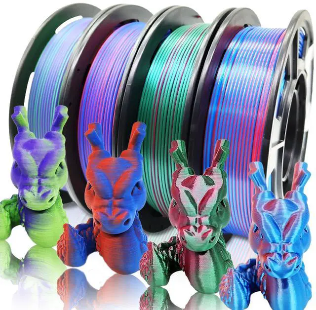 Alt view image 8 of 14 - 4X 250g Color Pack, Dual Color Filament Coextrusion PLA Filament 1.75mm for 3D Printer, 4 x 250g Spools Matte Red/Blue, Matte Purple/Green, Silk Red/Blue, Silk Purple/Green