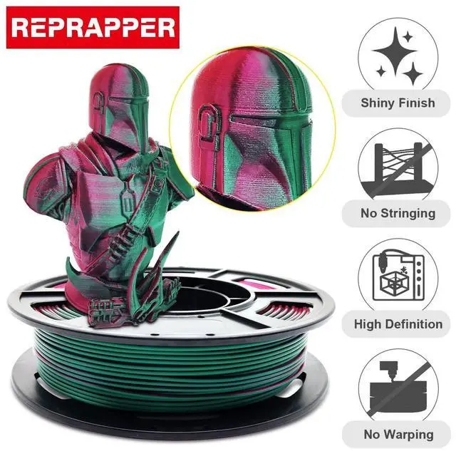 Alt view image 11 of 14 - 4X 250g Color Pack, Dual Color Filament Coextrusion PLA Filament 1.75mm for 3D Printer, 4 x 250g Spools Matte Red/Blue, Matte Purple/Green, Silk Red/Blue, Silk Purple/Green
