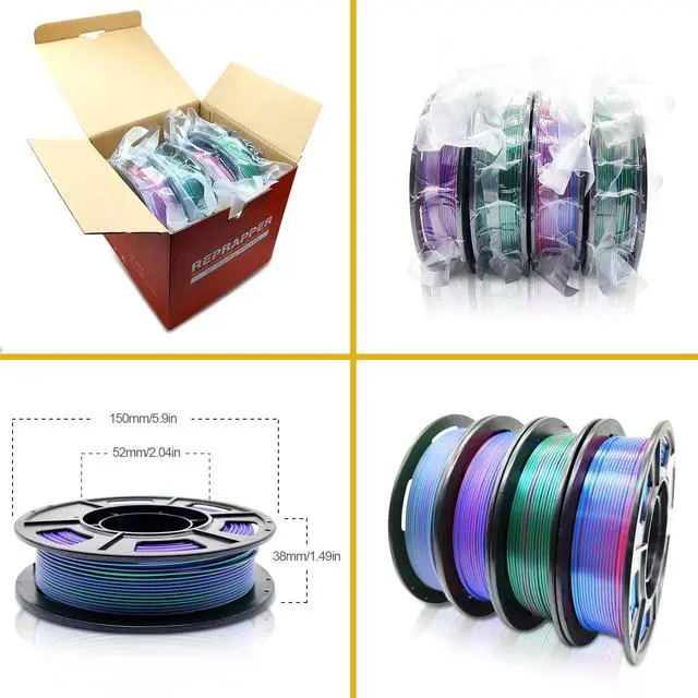Alt view image 12 of 14 - 4X 250g Color Pack, Dual Color Filament Coextrusion PLA Filament 1.75mm for 3D Printer, 4 x 250g Spools Matte Red/Blue, Matte Purple/Green, Silk Red/Blue, Silk Purple/Green