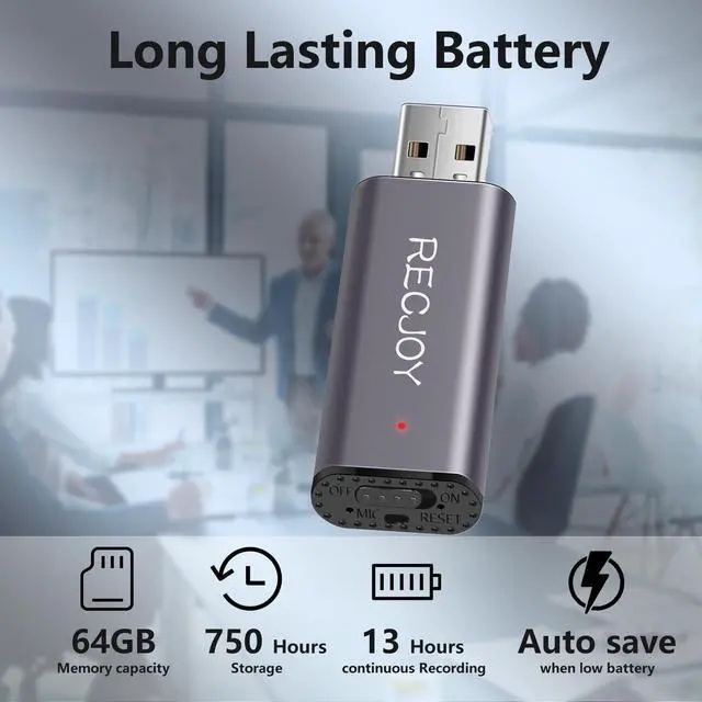 Alt view image 8 of 12 - 64GB Digital Voice Recorder USB Recording Device with 750Hrs Storage Capacity Voice Activated Recorder,Audio Recorder for Lectures Interview,Noise Reduction Rechargeable