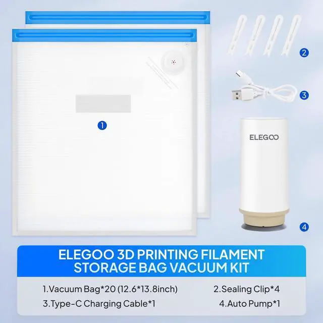 Alt view image 12 of 14 - Filament Vacuum Storage Kit with with Upgraded Auto Pump and Bags, 20 Pack Vacuum Sealed Bags for Keeping 3D Printer Filament Dry(13.8 * 12.6 inch)