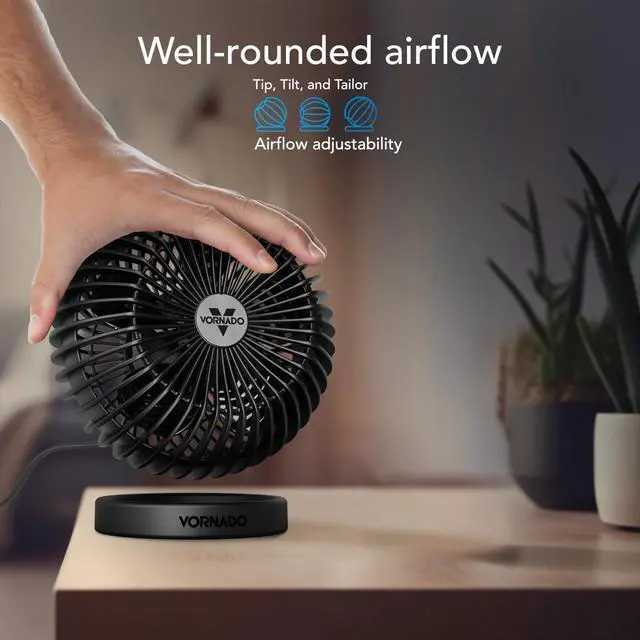 Alt view image 11 of 12 - Personal Adjustable Fan, Quiet Operation, Targeted Cooling Airflow, 2 Speed Settings, Manual Control, Detachable Base, Fan for Desktop, Nightstand, and Office, Black