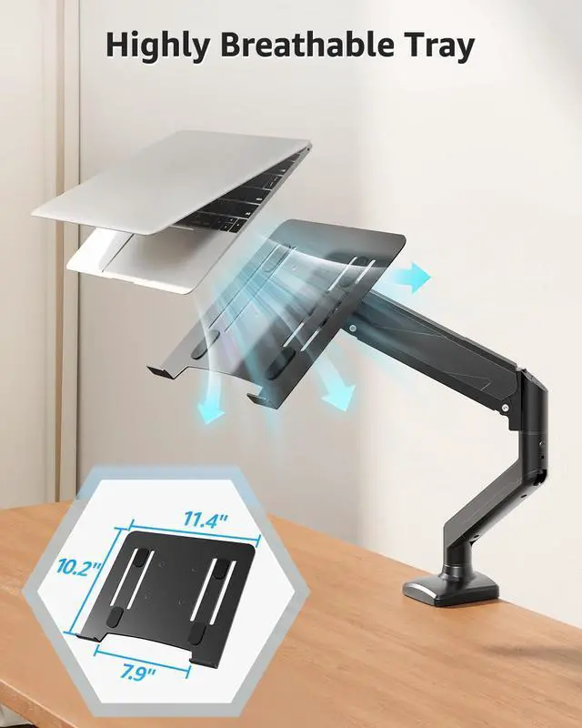 Alt view image 12 of 14 - Laptop Stand for Desk, Adjustable Aluminum Laptops Arm Mount for 14-17 Inch Notebook & 32" Monitor, Laptops Arm for Desk Support for 2.2-19.8lbs, 2-in-1 Laptop Desk Mount with Clamp/Grommet