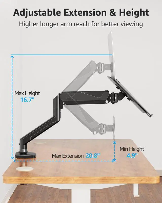 Alt view image 11 of 14 - Laptop Stand for Desk, Adjustable Aluminum Laptops Arm Mount for 14-17 Inch Notebook & 32" Monitor, Laptops Arm for Desk Support for 2.2-19.8lbs, 2-in-1 Laptop Desk Mount with Clamp/Grommet