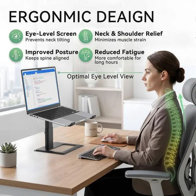 Alt view image 9 of 14 - Adjustable Laptop Stand, Ergonomic Aluminum Riser for 10-17.3 Notebooks, Ventilated Metal Holder with Height Alignment for Desk Workspace, Black
