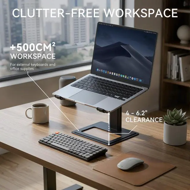 Alt view image 13 of 14 - Adjustable Laptop Stand, Ergonomic Aluminum Riser for 10-17.3 Notebooks, Ventilated Metal Holder with Height Alignment for Desk Workspace, Black