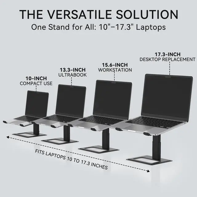 Alt view image 11 of 14 - Adjustable Laptop Stand, Ergonomic Aluminum Riser for 10-17.3 Notebooks, Ventilated Metal Holder with Height Alignment for Desk Workspace, Black
