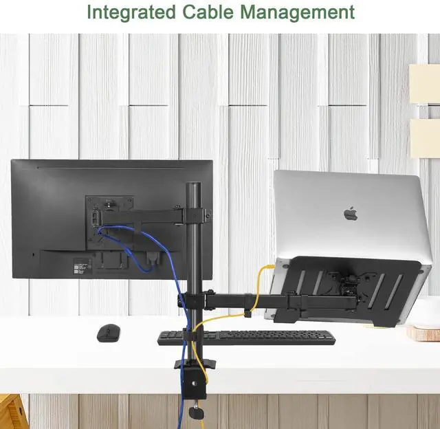 Alt view image 12 of 14 - Monitor and Laptop Mount, Monitor Arm with Vented Tray for 13" to 27" LCD Computer Screens and Notebook up to 17 inch, Fully Adjustable Laptop Mount Stand Holds up to 17.6lbs