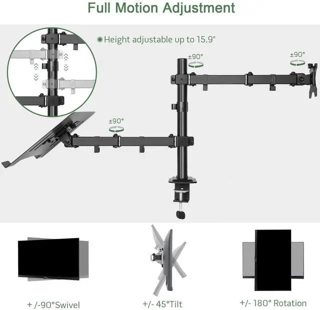 Alt view image 10 of 14 - Monitor and Laptop Mount, Monitor Arm with Vented Tray for 13" to 27" LCD Computer Screens and Notebook up to 17 inch, Fully Adjustable Laptop Mount Stand Holds up to 17.6lbs