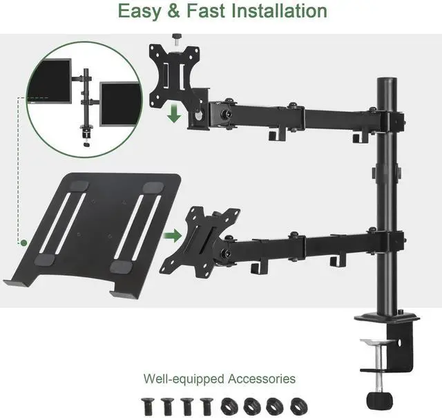 Alt view image 11 of 14 - Monitor and Laptop Mount, Monitor Arm with Vented Tray for 13" to 27" LCD Computer Screens and Notebook up to 17 inch, Fully Adjustable Laptop Mount Stand Holds up to 17.6lbs