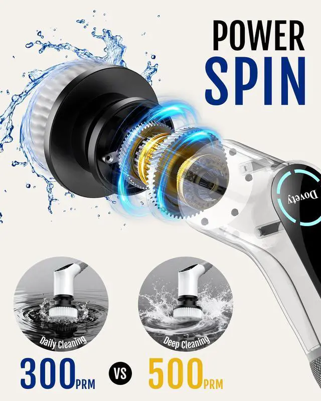 Alt view image 12 of 14 - Electric Spin Scrubber, Shower Scrubber, Power Cleaner Tools with 8 Replaceable Brush Heads, Cleaning Brush with Extension Handle, 2 Adjustable Speeds, 90Mins Work Time for Home Bathtub-White