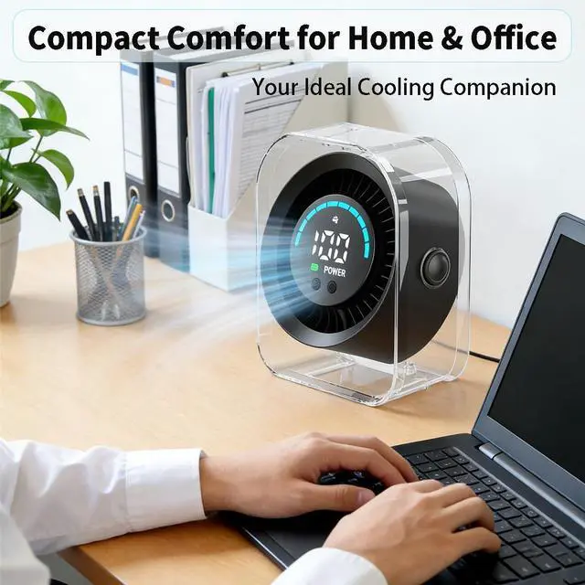 Alt view image 13 of 14 - Small Desk Fan, Quiet Desktop Fan with Turbo Airflow, Rechargeable Mini Table Fan 100 Speed Wind Adjustable, Travel Fan for Sleeping 90° Rotating, Portable Small Fans for Office Home Travel
