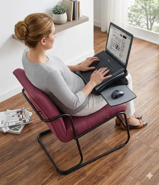 Alt view image 13 of 14 - Laptop Lap Pad Laptop Stand with Attached Mouse Pad, Cushion and USB Cooling Fan, Non-Slip Heat Shield Tablet Computer Stand for Sturdy Work Station for Home, Office, Bed Sofa, Couch and Car