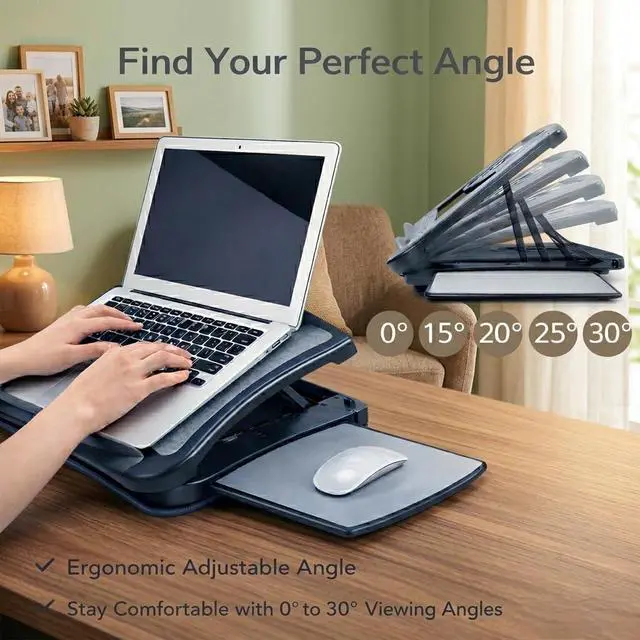 Alt view image 12 of 14 - Laptop Lap Pad Laptop Stand with Attached Mouse Pad, Cushion and USB Cooling Fan, Non-Slip Heat Shield Tablet Computer Stand for Sturdy Work Station for Home, Office, Bed Sofa, Couch and Car