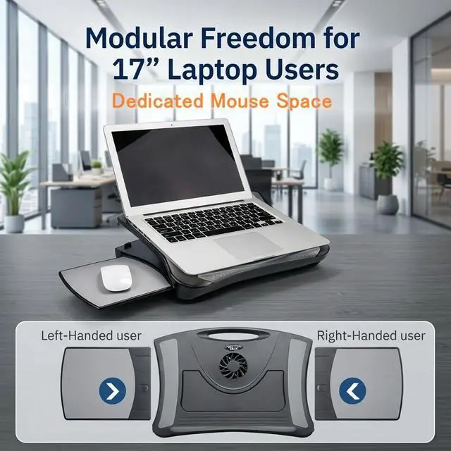 Alt view image 10 of 14 - Laptop Lap Pad Laptop Stand with Attached Mouse Pad, Cushion and USB Cooling Fan, Non-Slip Heat Shield Tablet Computer Stand for Sturdy Work Station for Home, Office, Bed Sofa, Couch and Car