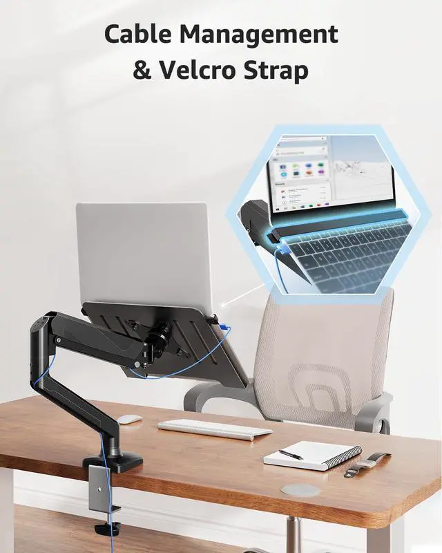 Alt view image 13 of 14 - Laptop Stand for Desk, Adjustable Aluminum Laptops Arm Mount for 14-17 Inch Notebook & 32" Monitor, Laptops Arm for Desk Support for 2.2-19.8lbs, 2-in-1 Laptop Desk Mount with Clamp/Grommet