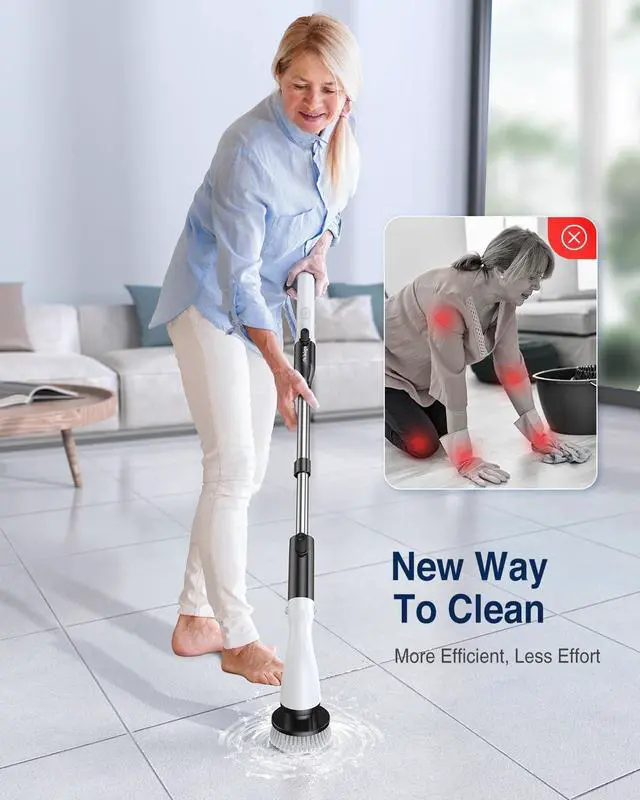 Alt view image 10 of 14 - Electric Spin Scrubber, Cordless Cleaning Brush Scrubber with 7 Replaceable Brush Heads and Adjustable Extension Handle, IPX7 Waterproof Power Cleaning Brush for Bathroom Tub Floor Tile Shower