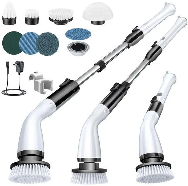 Alt view image 8 of 14 - Electric Spin Scrubber, Cordless Cleaning Brush Scrubber with 7 Replaceable Brush Heads and Adjustable Extension Handle, IPX7 Waterproof Power Cleaning Brush for Bathroom Tub Floor Tile Shower